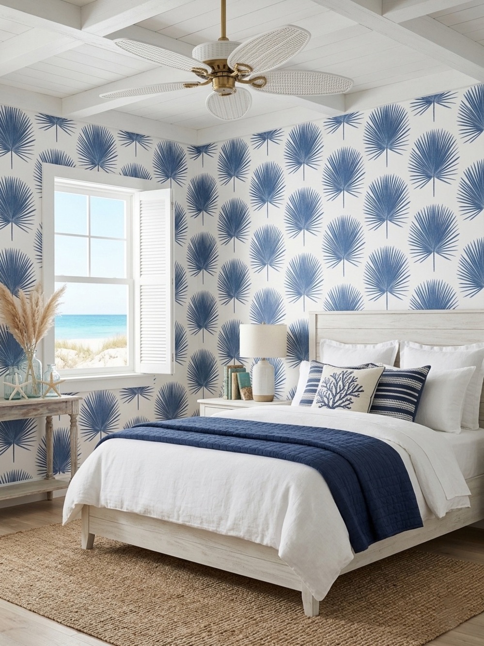 NWT NextWall Wallpaper NW37502 Palmetto Palm Peel & Stick Coastal Blue 3 Rolls
